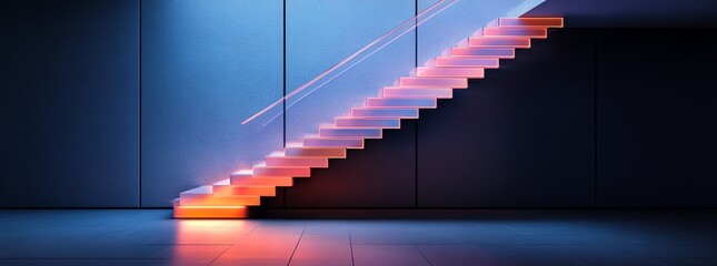 Obraz premium Stylish illuminated staircase in modern architecture.