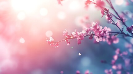 Fototapeta premium Delicate Pink Blossoms Branch Sunlight Springtime