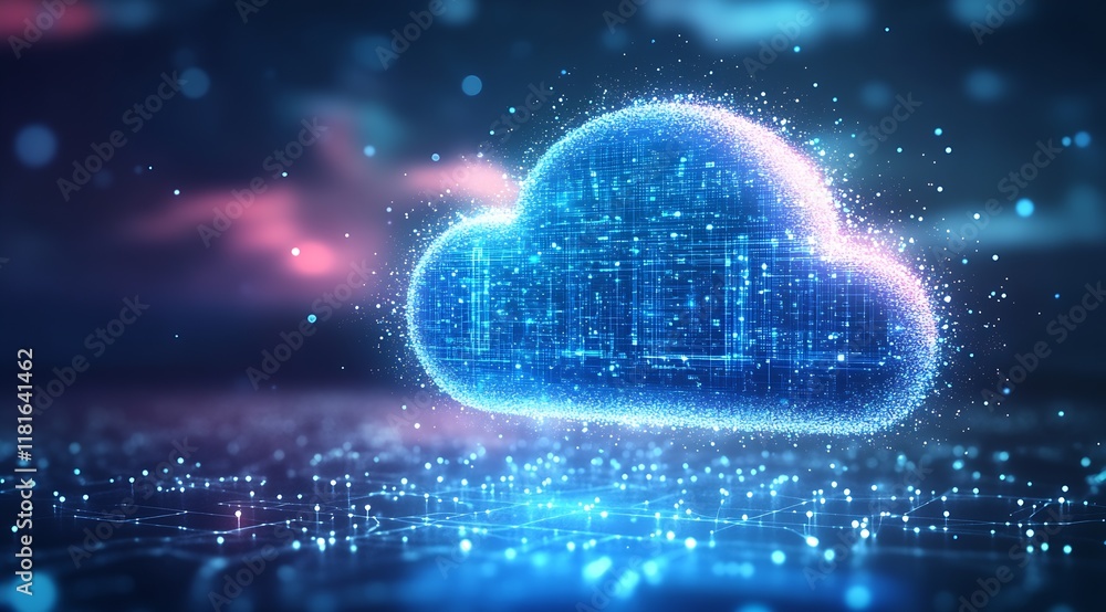 Poster Futuristic Digital Cloud Representing Innovation and Progress in Cloud Computing Technology : Generative AI