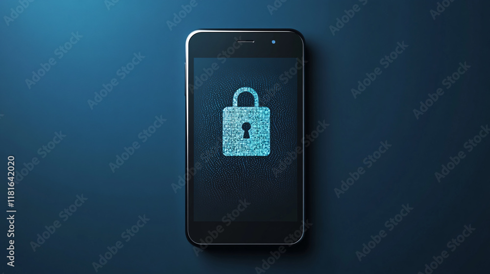 Poster close-up image of a smartphone with a padlock icon on the screen, symbolizing advanced security syst