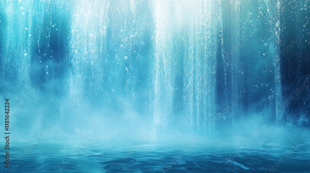 Poster cascading waterfall with mist creating a serene atmosphere in nature