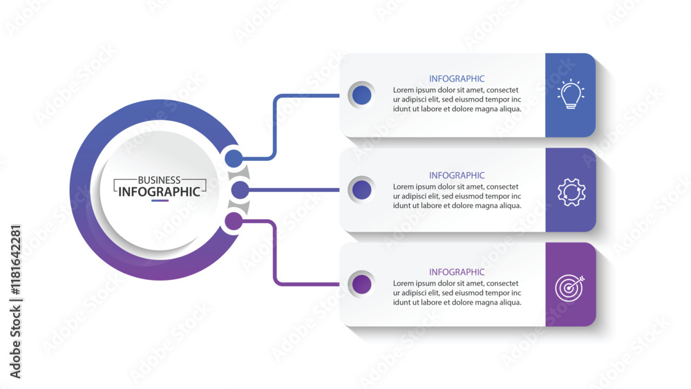 Poster vector infographic label design with circle infographic template design and 3 options or steps.
