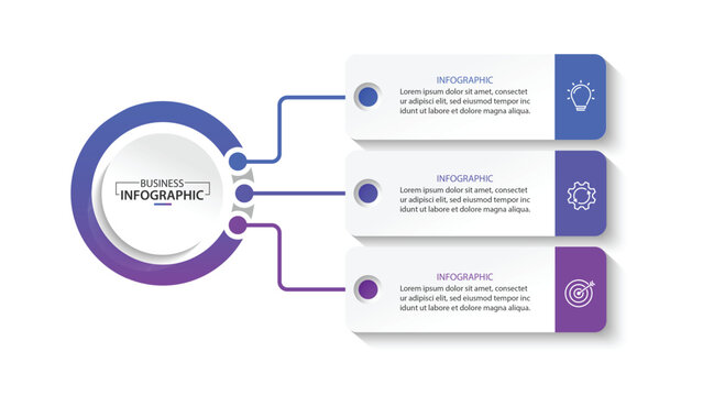 Vector infographic label design with circle infographic template design and 3 options or steps.	