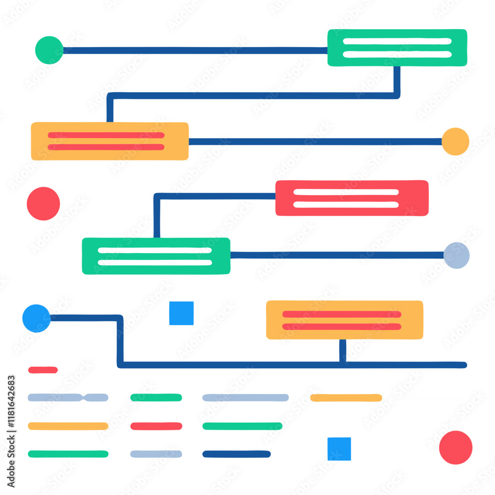 Poster a detailed gantt chart displays project timelines and task completions. colorful bars represent diff