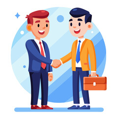 Two managers are engaging in a handshake to finalize a business agreement in a contemporary office setting, showcasing teamwork and professionalism