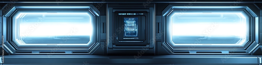 Aufkleber futuristic sci-fi cockpit with advanced control panels and lighting : generative ai
