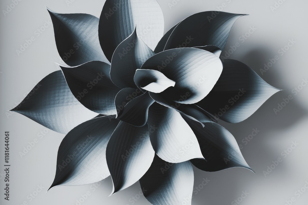 Poster monochromatic close-up of a plant with large, overlapping leaves, exhibiting elegant texture and for
