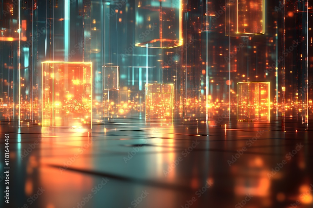 Leinwandbilder Captivating Cybernetic Structures with Luminous Digital Effects in Abstract Space : Generative AI