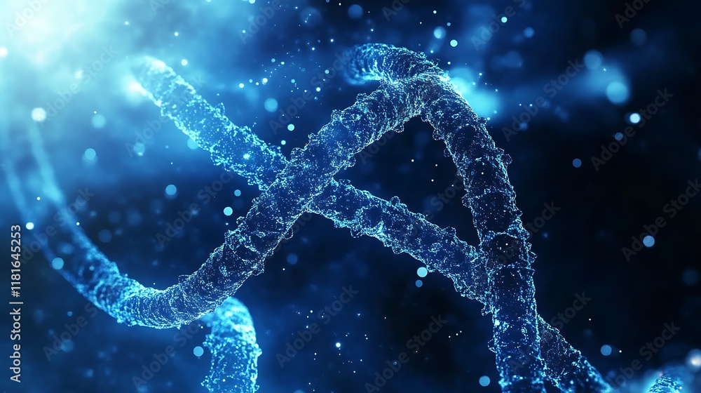 Poster futuristic blue dna structure with microscopic view for research and development : generative ai