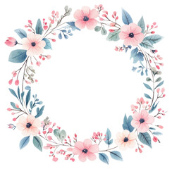Fototapeta premium PNG Spring color flowers circle frame illustration watercolor blossoms.