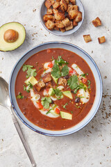Black Bean Soup with Avocados and Croutons