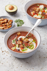 Black Bean Soup with Avocados and Croutons