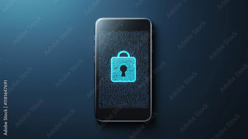 Poster close-up of a smartphone displaying a padlock on the screen, conceptualizing secure systems and data