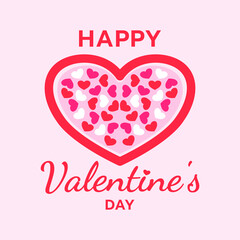 Happy valentine's day background with heart, flat line style on pink background