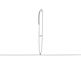 Ballpoint pen, mechanical pen one line art. Continuous line drawing of online learning, school supplies, stationery storage, exam, office supplies, education.