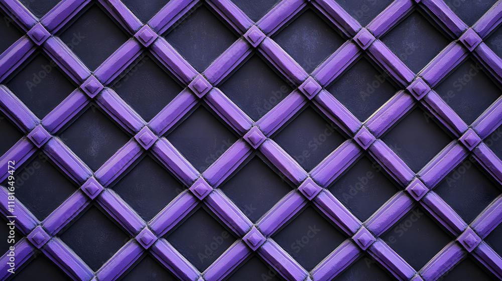 Poster many symmetrical purple rhombuses and squares on a black background. bright abstract pattern of geom