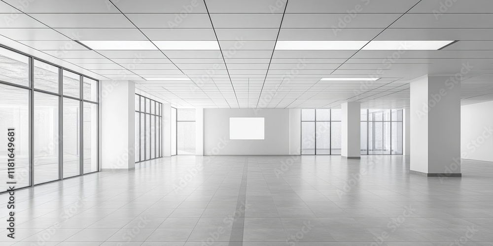 Aufkleber contemporary white ceiling in an open, vacant room offers ample space available for the inclusion of