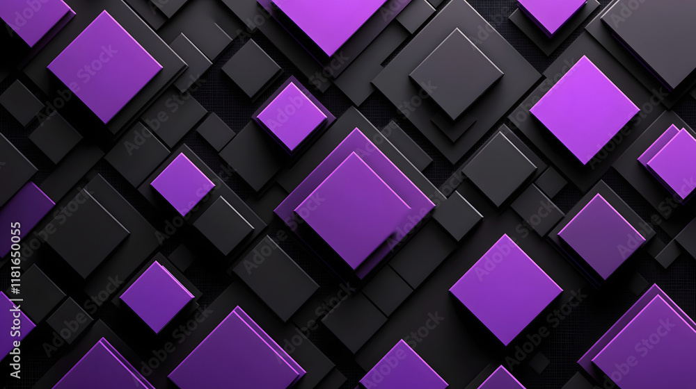Aufkleber many symmetrical purple rhombuses and squares on a black background. bright abstract pattern of geom
