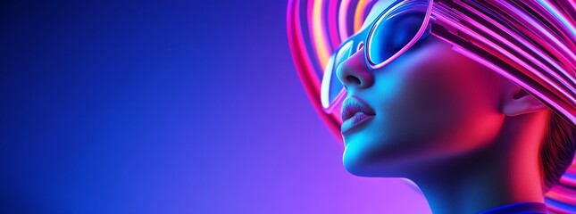 Vibrant portrait with neon colors and sunglasses.