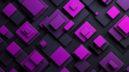 Fototapeta premium Many symmetrical purple rhombuses and squares on a black background. Bright abstract pattern of geometric carved and fancy shapes.
