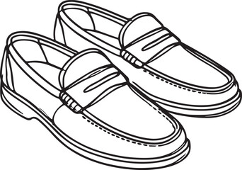 Stylish Loafers Shoes Line Art – Vector Illustration for Designers