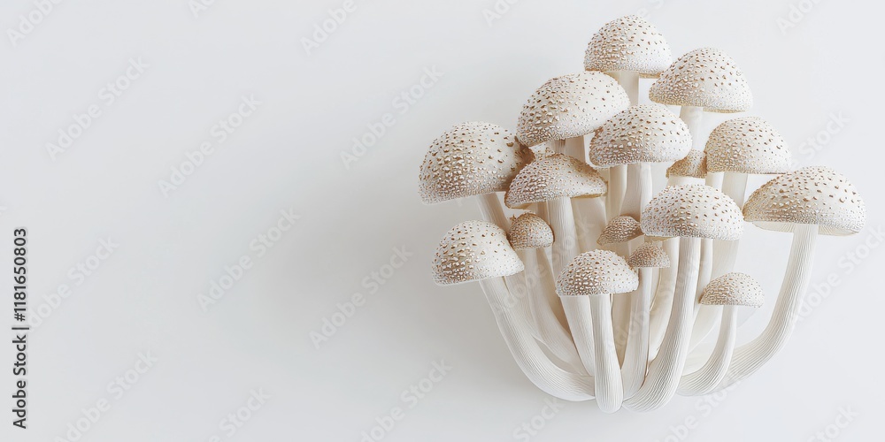 Poster mushrooms isolated on a clean white background, showcasing the unique shapes and textures of mushroo