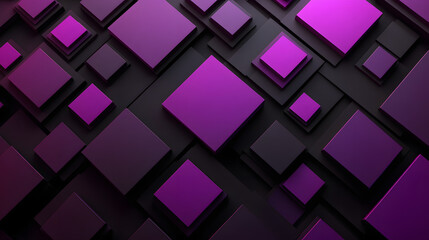 Fototapeta premium Many symmetrical purple rhombuses and squares on a black background. Bright abstract pattern of geometric carved and fancy shapes.