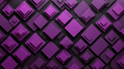 Obraz premium Many symmetrical purple rhombuses and squares on a black background. Bright abstract pattern of geometric carved and fancy shapes.