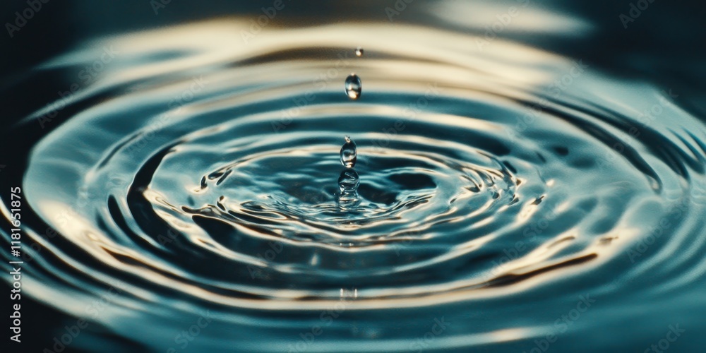 Poster a close up shot captures a water droplet as it forms ripples, highlighting its fragile, shimmering, 