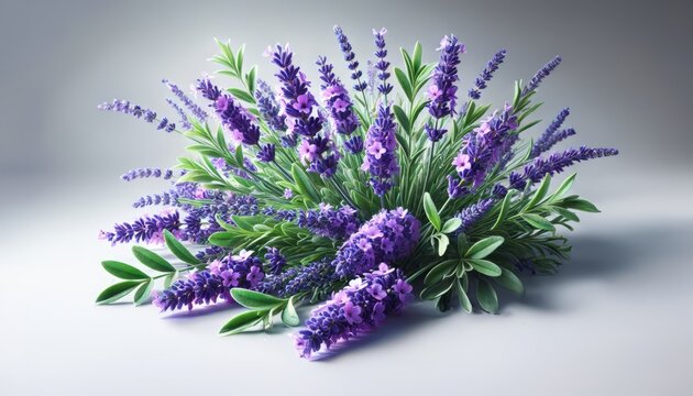 Bunch of Lavender flowers on a white background.