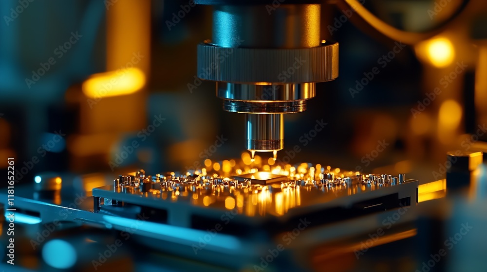 Fototapete precision circuit board drilling with advanced machinery in high-tech factory : generative ai