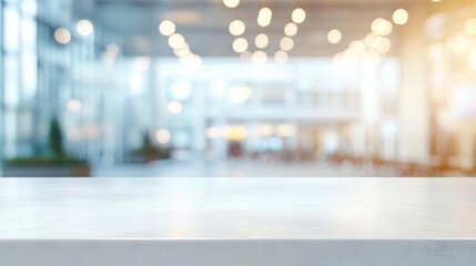 Empty white business office with modern furniture, clean desk, and large windows, blurred background creating a professional and spacious environment, ideal for corporate meetings or creative workspac