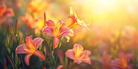 Fototapeta premium Hemerocallis fulva, commonly known as Day lily, is in full bloom, showcasing the vibrant beauty of the Day lily flowers as they flourish in the sunlight. Enjoy the stunning display of Day lily