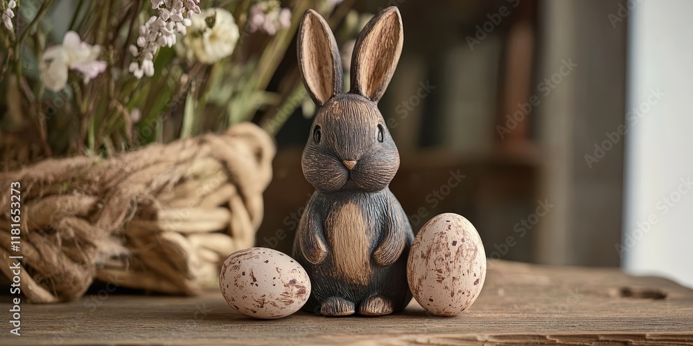 Poster wishing you a joyful easter featuring a decorative element with a bunny and egg design, complemented