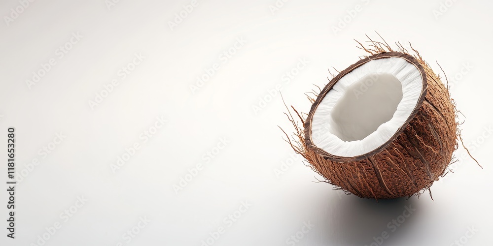 Poster coconut on a white background, highlighting the coconut s unique texture and shape. this image captu