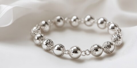 925 Sterling Silver Bead and Bracelet set against a white backdrop, highlighting the elegant details and craftsmanship of the silver jewelry piece.
