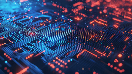 Obraz premium Abstract depiction of a glowing technological circuit in vibrant colors