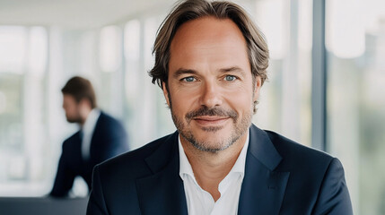 Fototapeta premium A man in a suit and tie is smiling