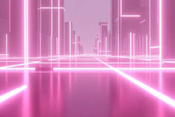 Futuristic Cyberpunk Cityscape with Neon Pink Lights and Reflective Surfaces : Generative AI