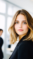 Obraz premium A woman with green eyes and a short haircut