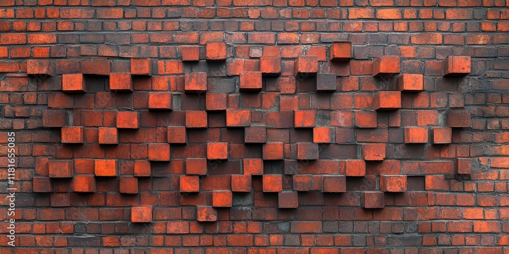 Fototapete Red brick wall showcasing an intricate block background design pattern, emphasizing the unique texture and warmth of the red brick wall for various creative uses.