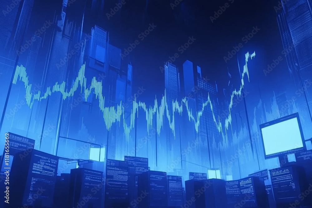 Poster abstract digital financial market concept with rising stock market graph representations on a backgr