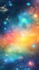 Obraz premium Vibrant cosmic scene with colorful nebula and stars in a deep space background.
