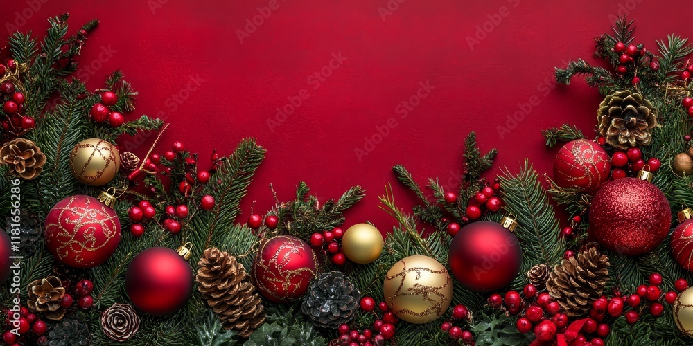 Poster festive christmas backdrop featuring decorations suitable for creating cards and invitations for the