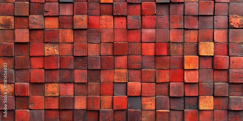 Poster Red brick wall showcasing an intricate block background design pattern, emphasizing the unique texture and warmth of the red brick wall for various creative uses.