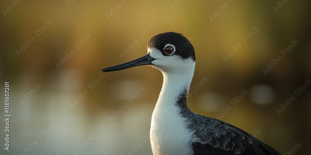 Poster Portrait of a black necked stilt showcasing its distinctive features against a softly blurred backdrop, capturing the elegance of the black necked stilt in a serene setting.