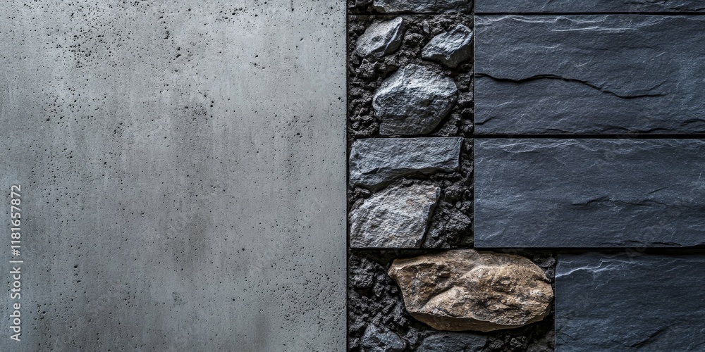 Poster Textured background featuring slate rock alongside concrete wall tiles, showcasing a combination of slate and concrete in a visually appealing manner.