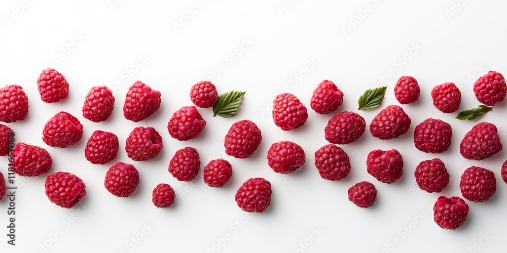 Poster Fresh raspberries stand alone against a white backdrop, showcasing their vibrant color and appealing texture in a captivating way.
