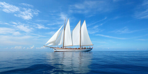 Sailing boat gliding through calm ocean waters at midday