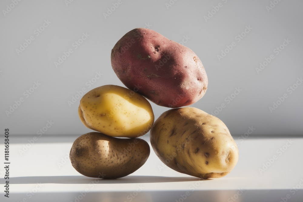 Poster A stack of four potatoes, showcasing variations in color and size.